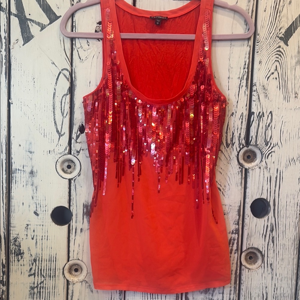 Express Red Sequin Sleeveless Tank Top